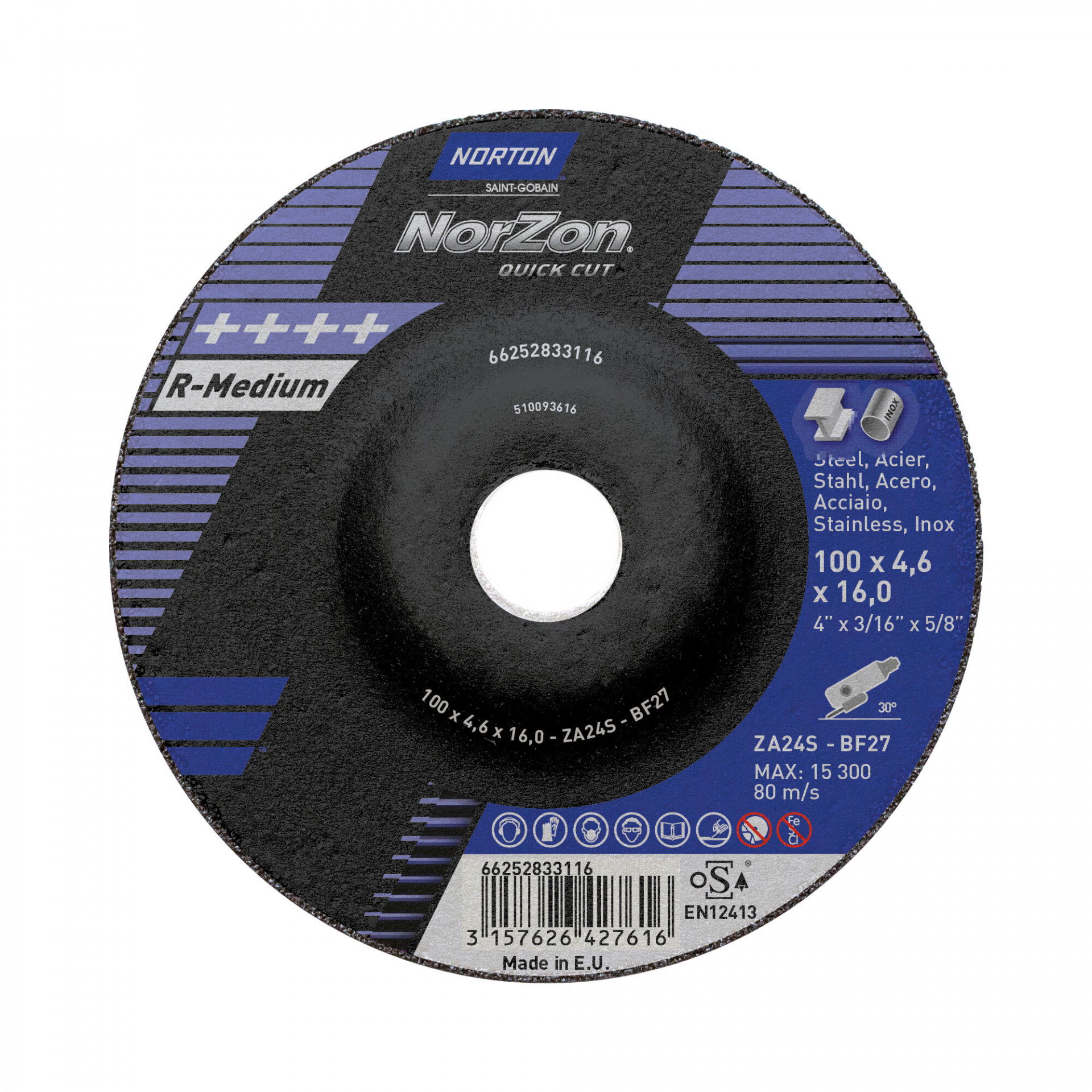 Norton Norzon Quick Cut tisztítókorong 100x4,6x16mm ZA24S, 25 db/csomag termék fő termékképe