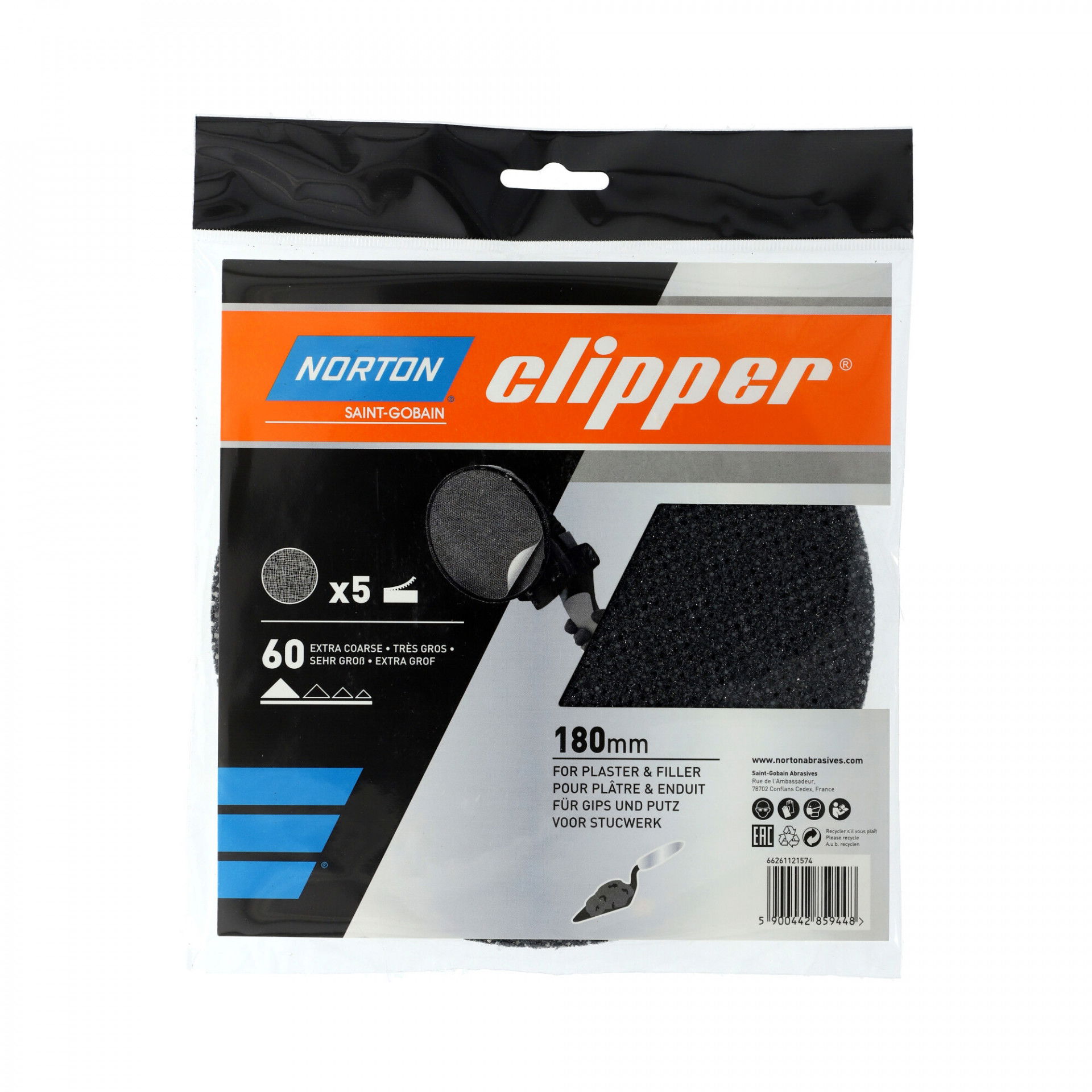 Norton Clipper Q43 falcsiszoló háló Ø180mm P60, 5 db/csomag termék fő termékképe