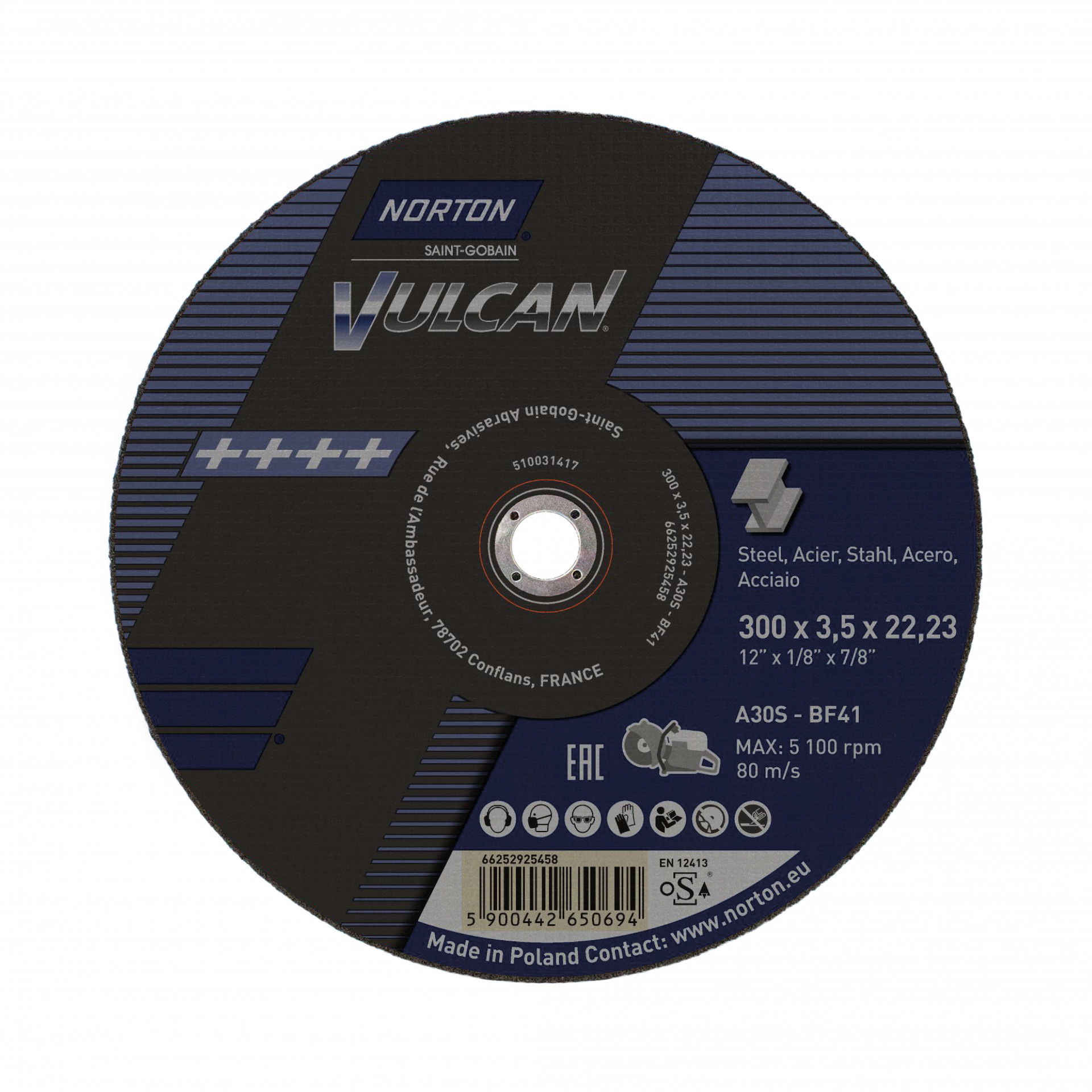 Norton Vulcan fém vágókorong 300x3,5x22,23mm A30S, 10 db/csomag termék fő termékképe