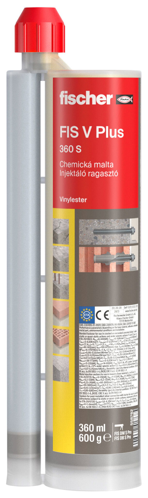 Fischer FIS V Plus 360 S HWK G injektáló ragasztó, 360 ml, 12 db/csomag termék fő termékképe