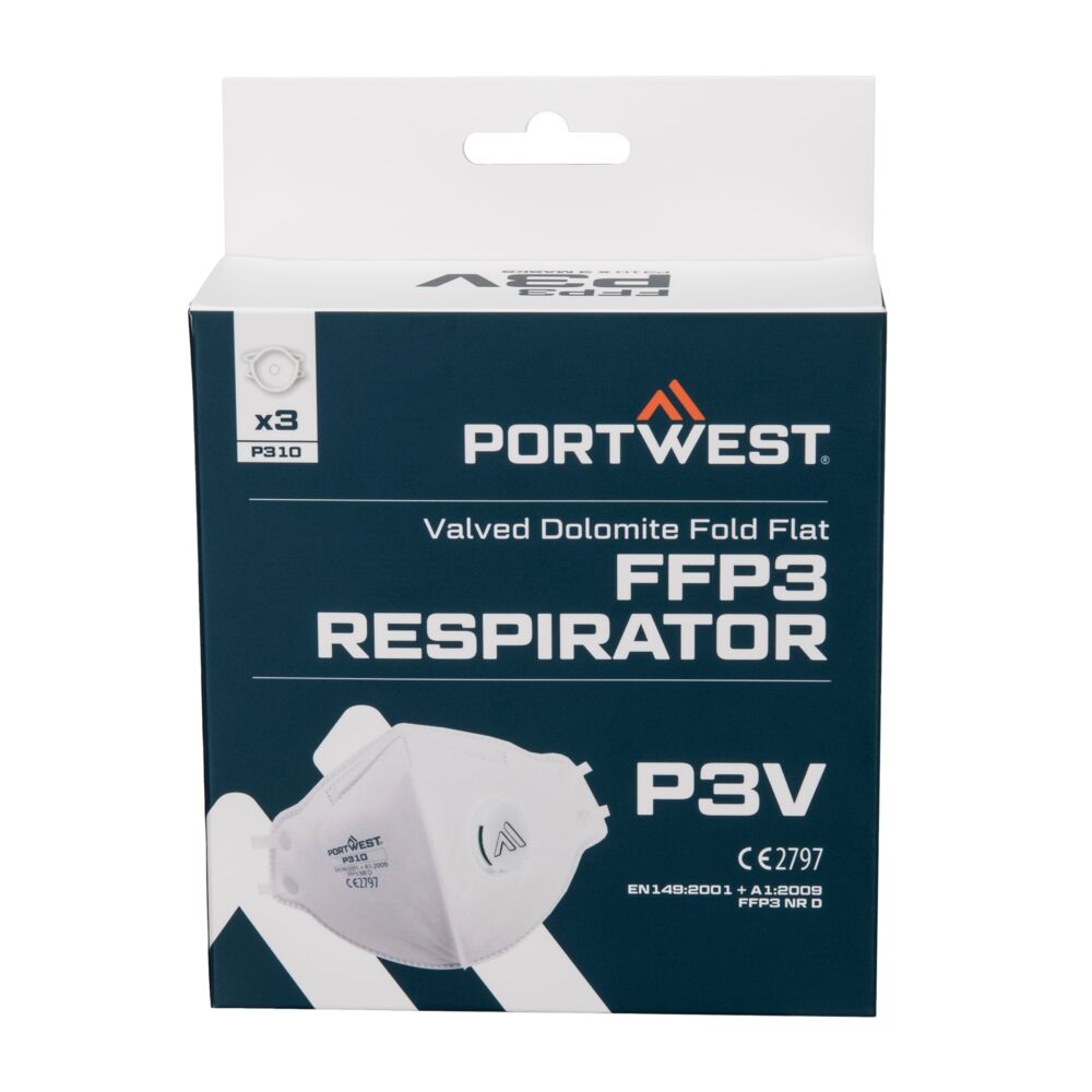 Portwest P310 - FFP3 szelepes Dolomite félbehajtható pormaszk, fehér, 3 db/csomag termék fő termékképe